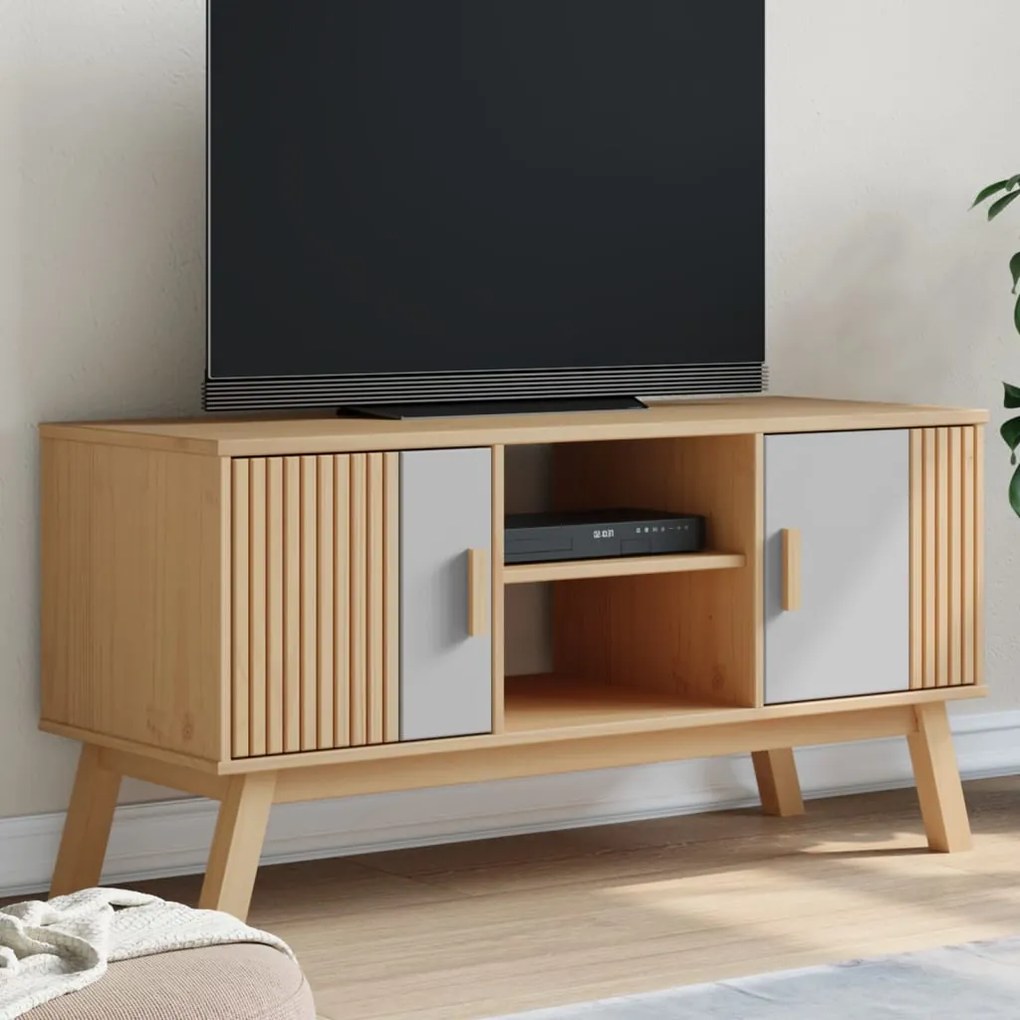 Mobile Tv Olden Grigio E Marrone 114x43x57 Cm Massello Di Pino /