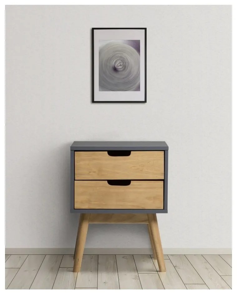 Comodino grigio-marrone in legno di pino massiccio Baku - Marckeric