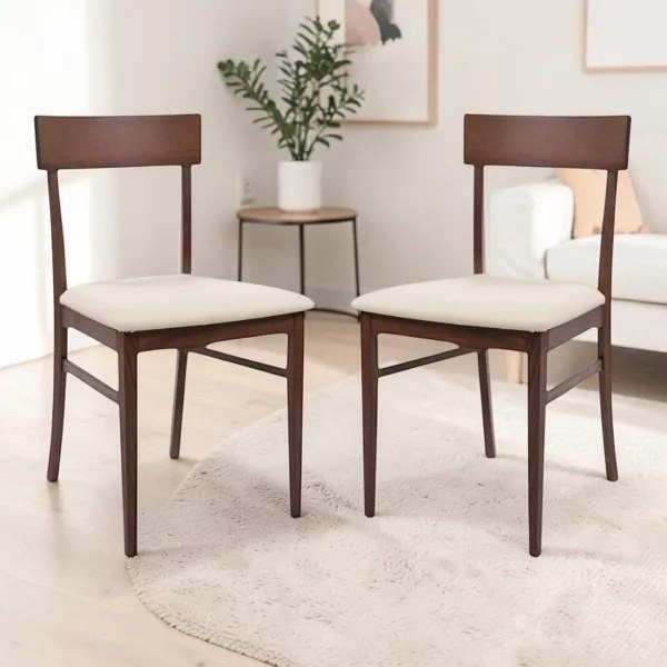 Sedia in legno con seduta in ecopelle imbottita MONACO NOCE Set di 2