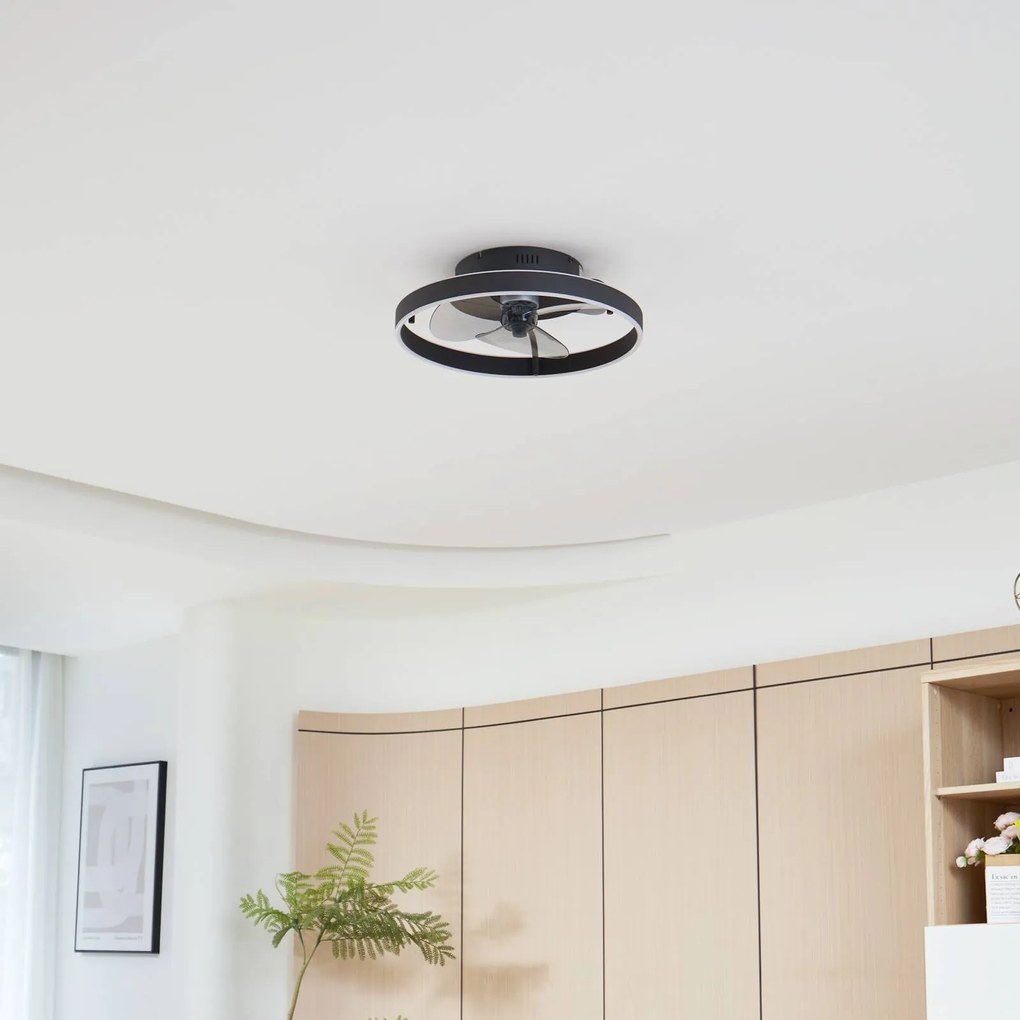 Lindby Ventilatore da soffitto Momitu, nero, silenzioso, Ø 14 cm