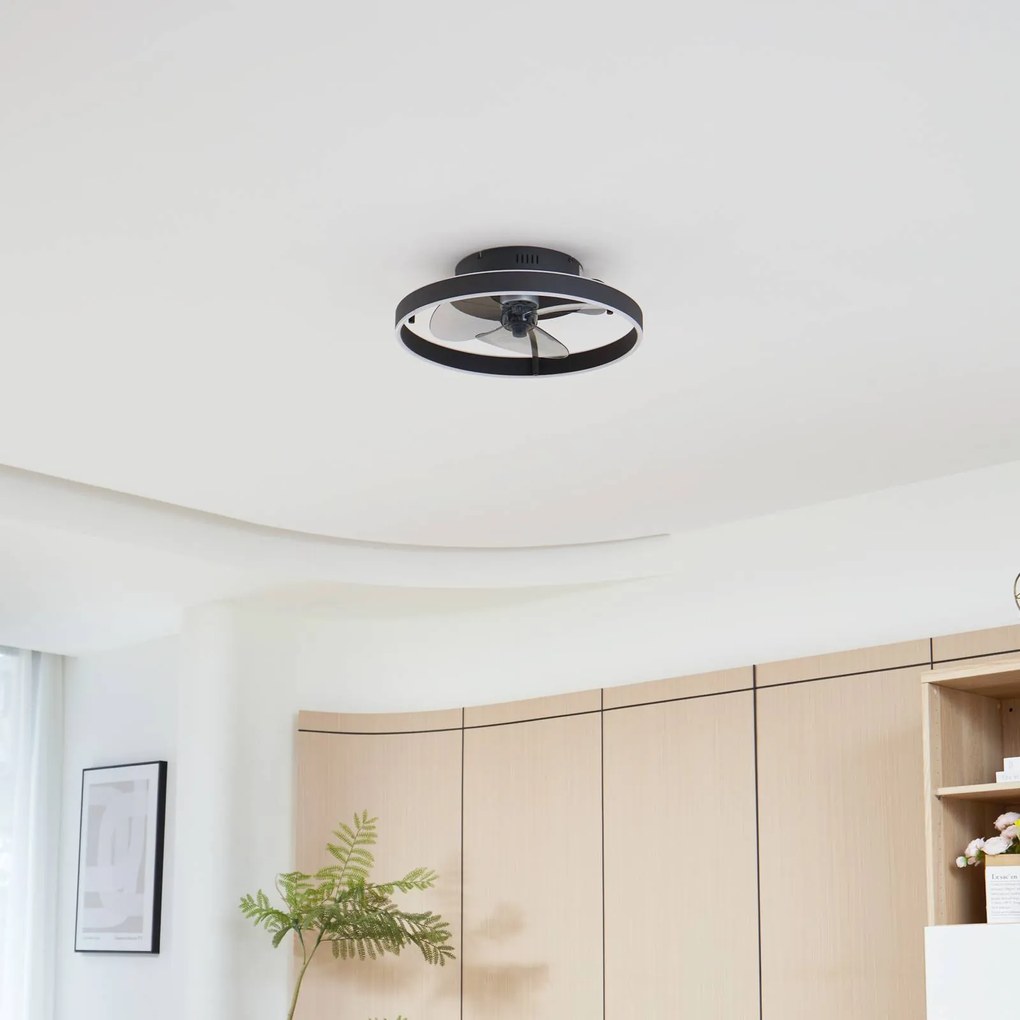 Ventilatore da soffitto LED Lindby Momitu, nero, silenzioso, Ø 50 cm