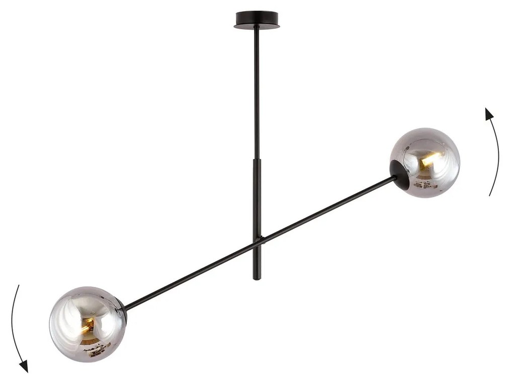 Lampadario da Soffitto in Acciaio e Vetro LINEAR 2 Nero 2xE14
