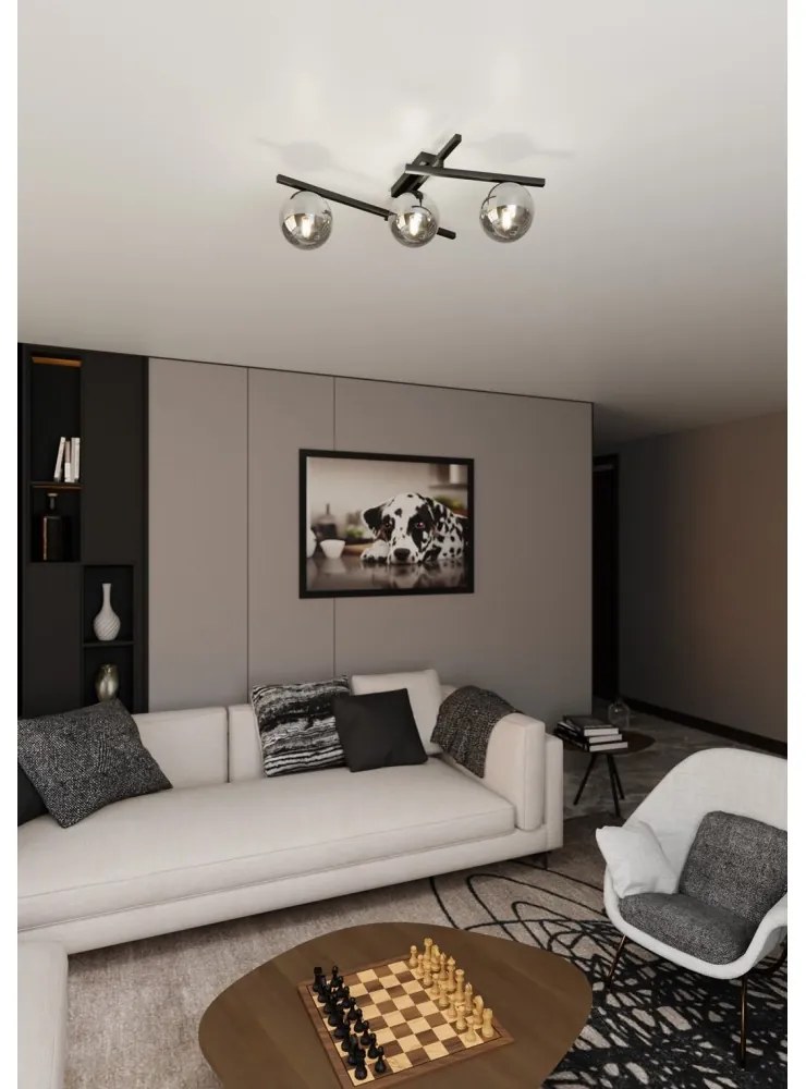 Lampadario da Soffitto in Acciaio e Vetro SMART 3 Nero 3xE14 Colore delle Sfere Grafite