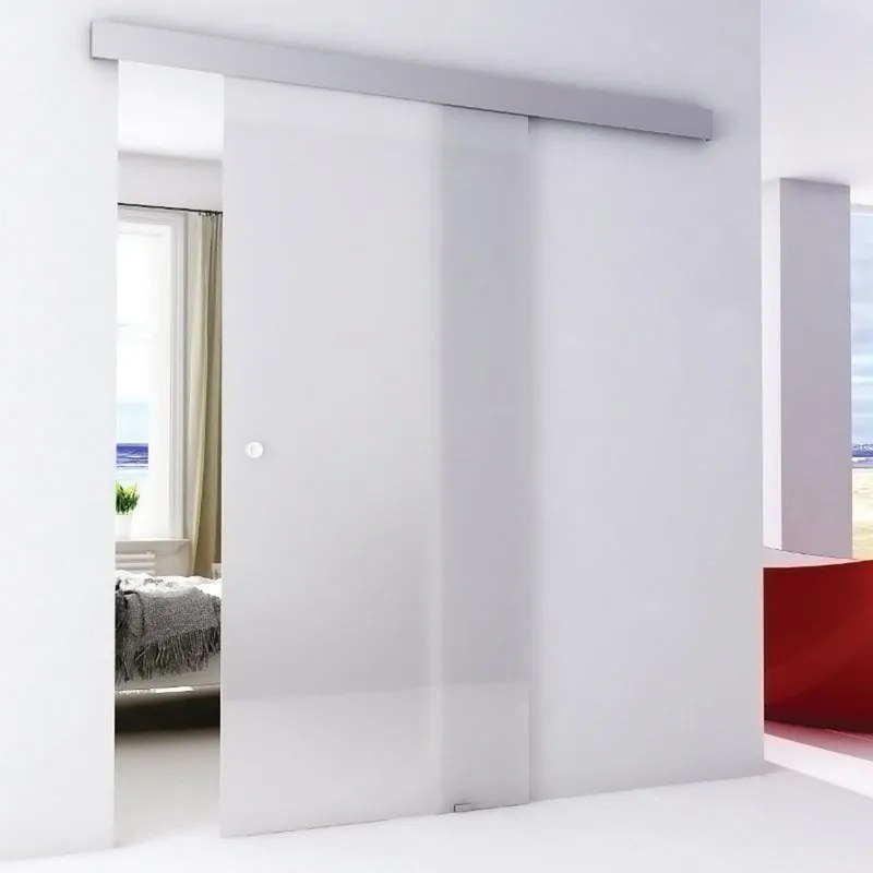 Porta scorrevole reversibile Satin Cristal in alluminio grigio, L 96 x H 215 cm, con binario Alu