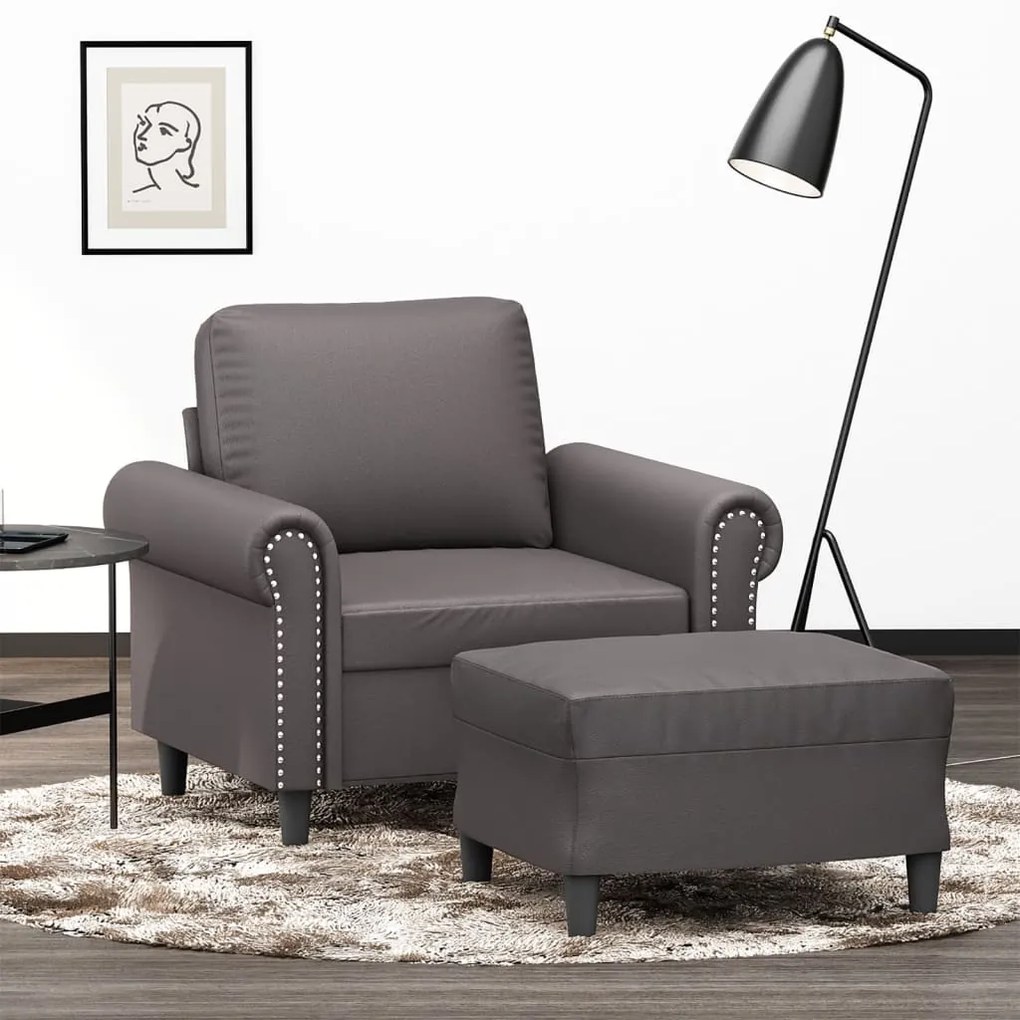 Poltrona Con Poggiapiedi Grigio 60 Cm İn Similpelle /