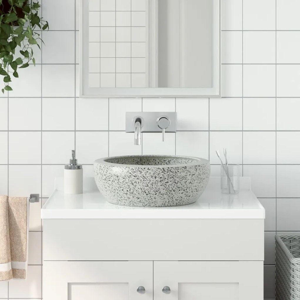 Lavabo Da Appoggio Grigio Rotondo ?41x14 Cm Ceramica /