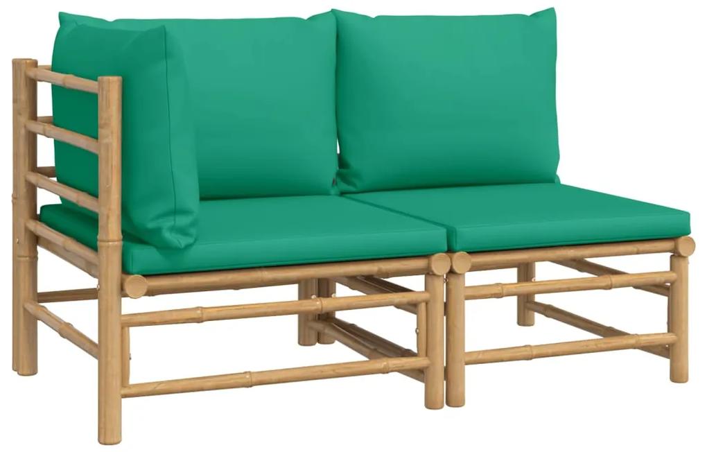 Set salotto da giardino 2pz con cuscini verdi bambù