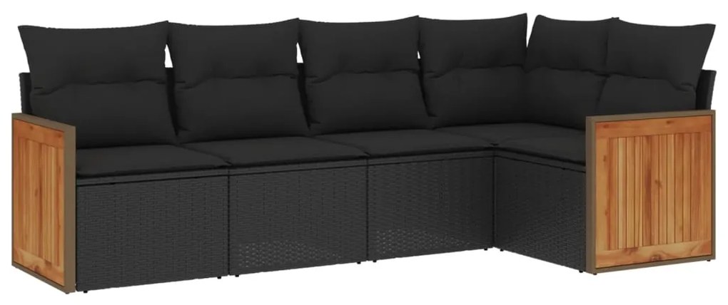 Set divani da giardino 5 pz con cuscini in polyrattan nero