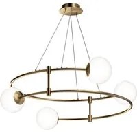 Lampadario Minimal Balance In Metallo Oro 4 Luci E Diffusori Sferici Bianchi