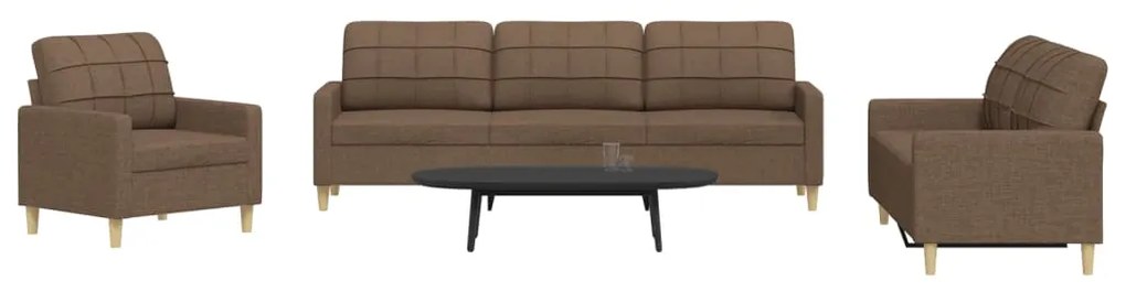 Set Di Divani 3 Pz Marrone İn Tessuto /