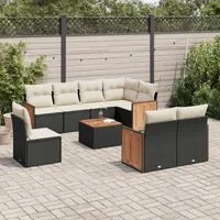 Set Divani da Giardino 9 pz con Cuscini Nero in Polyrattan 3260250