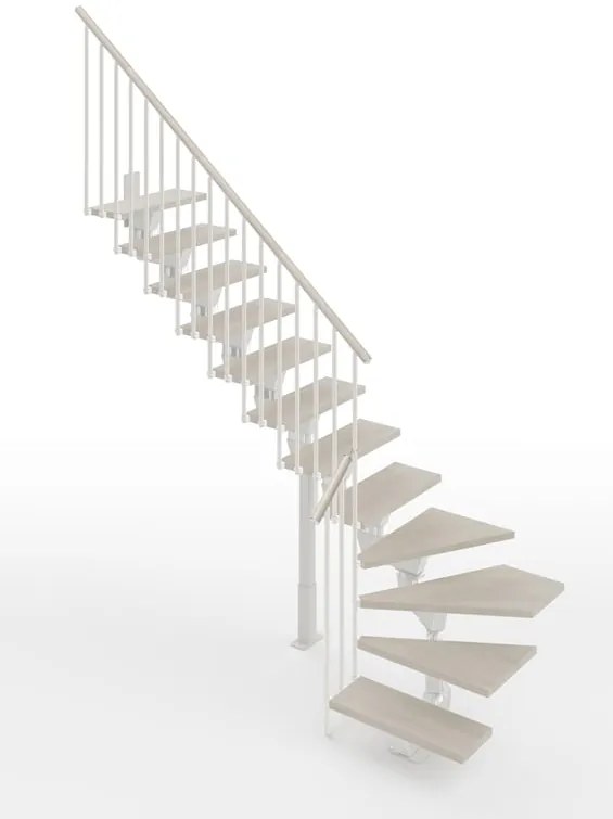 Scala a rampa ¼ di giro Vida IRIS, larghezza 60 cm, struttura in acciaio bianco, gradini in legno faggio, colore bianco