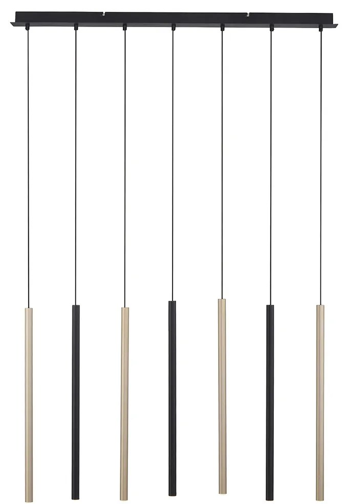 Lampada a sospensione nera con ottone incl. LED dimmerabile 7 luci - Bea