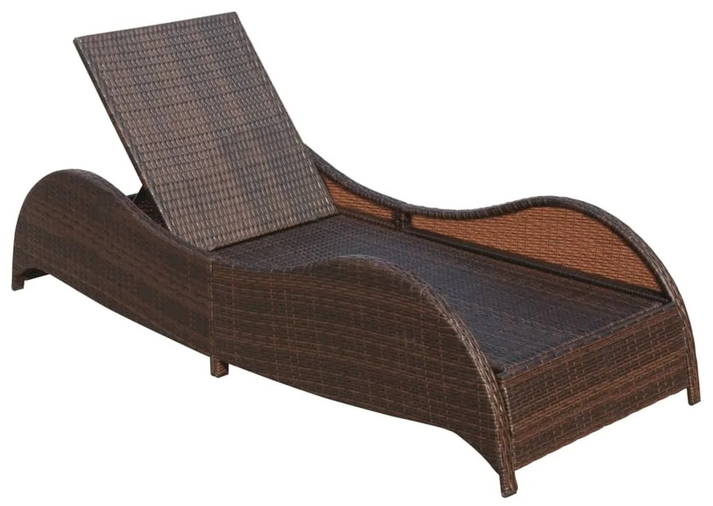 Lettino prendisole con cuscino in polyrattan marrone