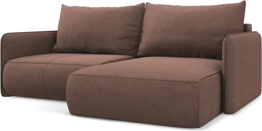 Divano angolare rosa allungabile/con contenitore (con penisola a destra) Nanea – Makamii