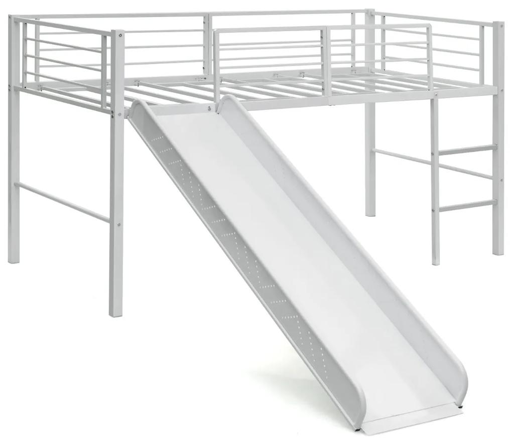Costway Letto singolo a soppalco per bambini con scala e scivolo, Mini struttura del letto con 4 barriere Bianco