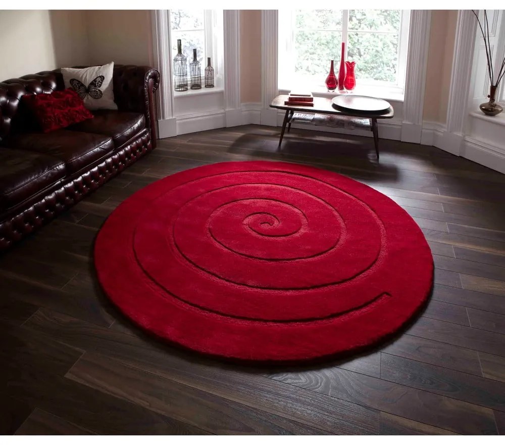 Tappeto in lana rosso rubino , ⌀ 140 cm Spiral - Think Rugs