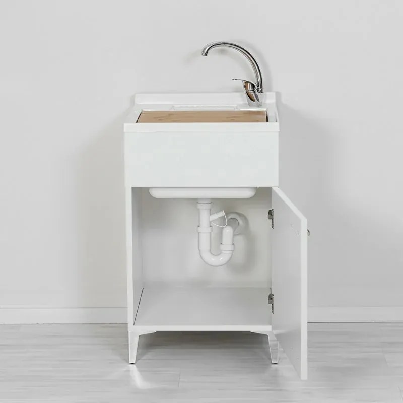 Mobile lavatoio bianco 50x50 cm vasca in resina e asse lavapanni Desya