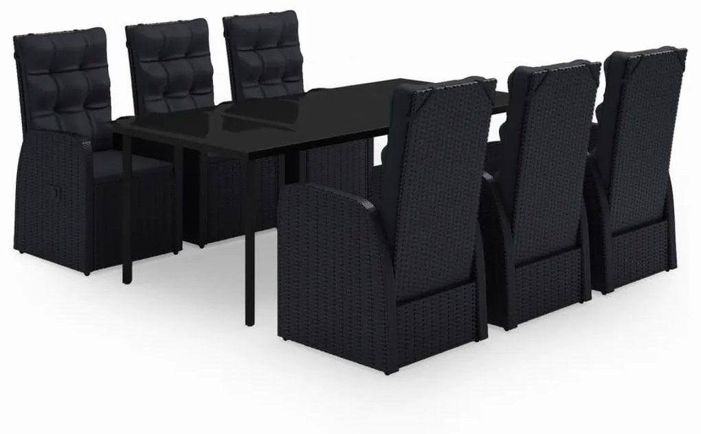 Set da pranzo da giardino 7 pz con cuscini nero