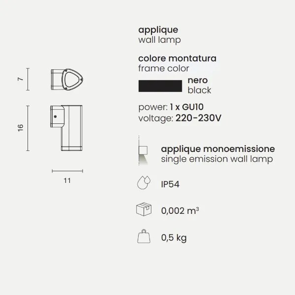 Applique RAV per esterni in alluminio verniciato NERO Piccolo