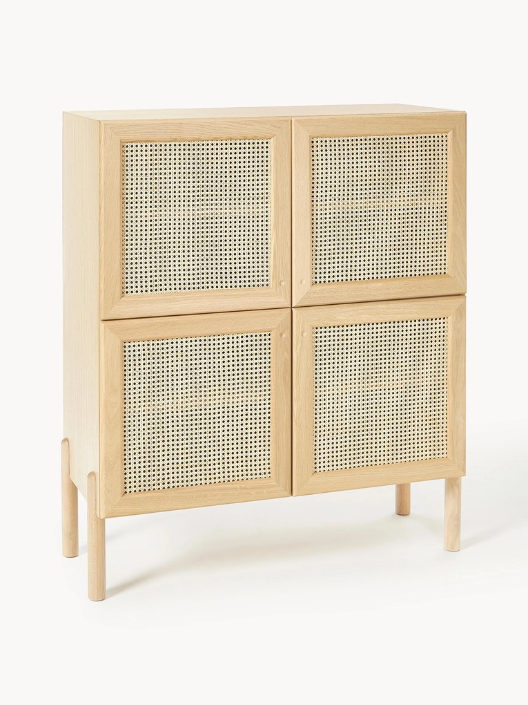 Credenza alta in legno di quercia con intreccio viennese Jolie