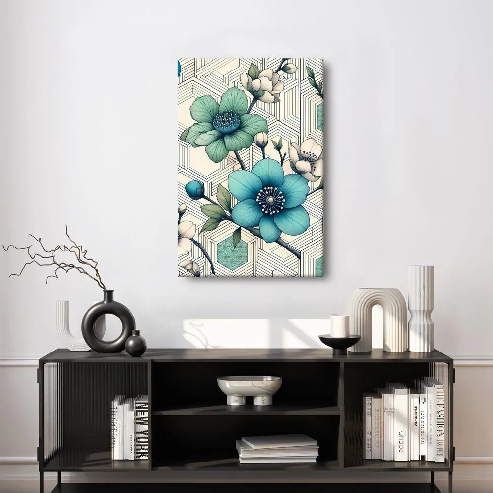 Quadro su tela – Mosaico floreale in toni turchesi