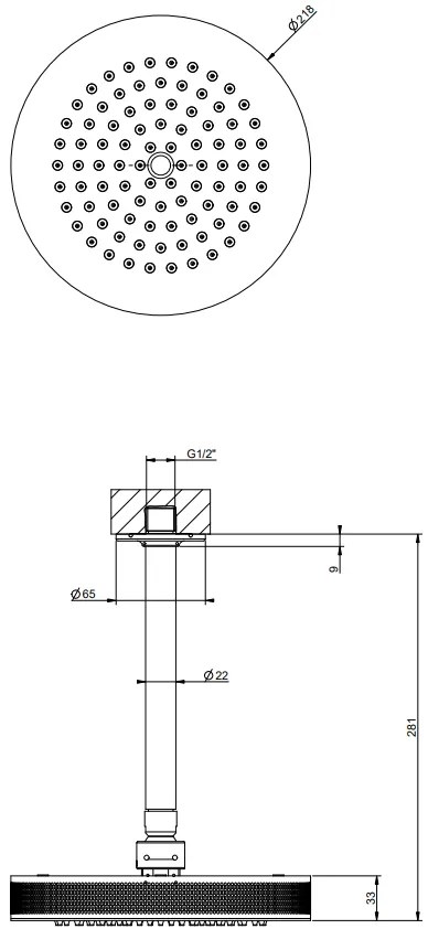 Soffione doccia anticalcare con braccio a soffitto orientabile black xl inciso 58186 gessi