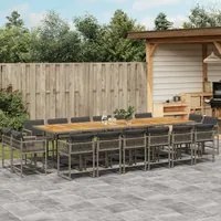 Set da Pranzo da Giardino 17pz con Cuscini Grigio in Polyrattan 3211610