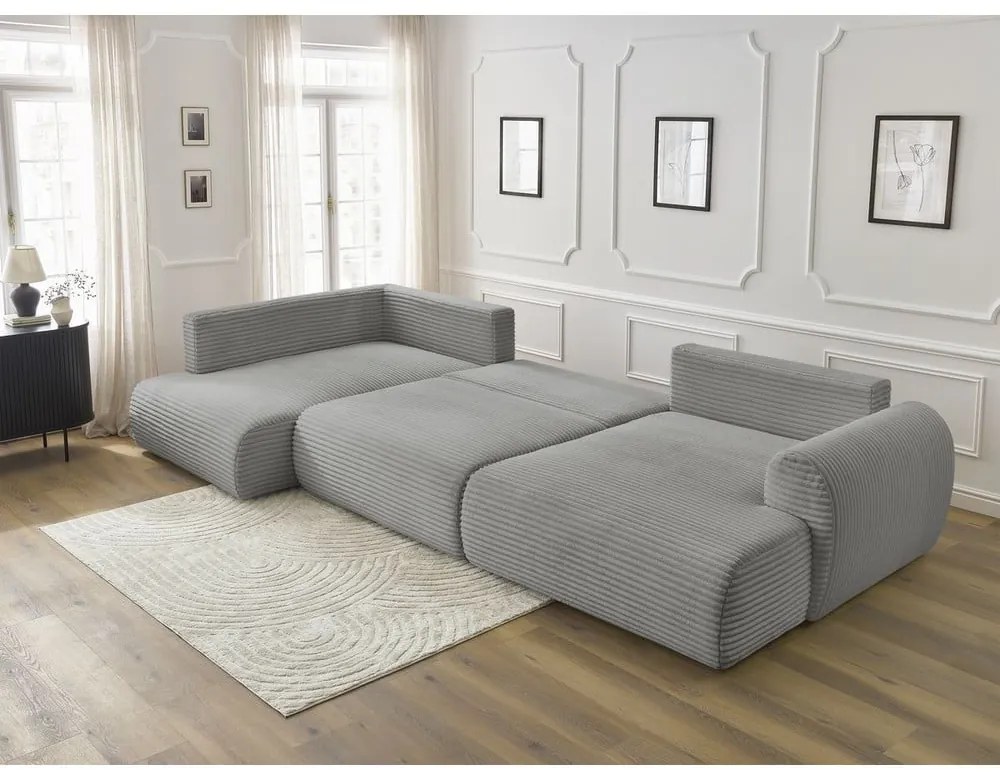 Divano angolare grigio scuro allungabile/con contenitore (con penisola a sinistra/a U) con rivestimento in velluto a coste Lucien – Bobochic Paris