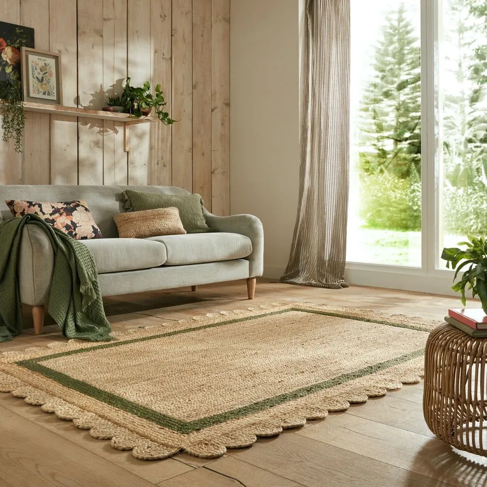 Tappeto verde scuro/di colore naturale in iuta tessuto a mano 120x170 cm Grace Green – Flair Rugs