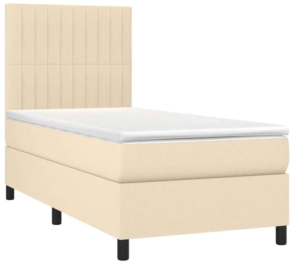 Letto a molle con materasso e led crema 90x200 cm in tessuto