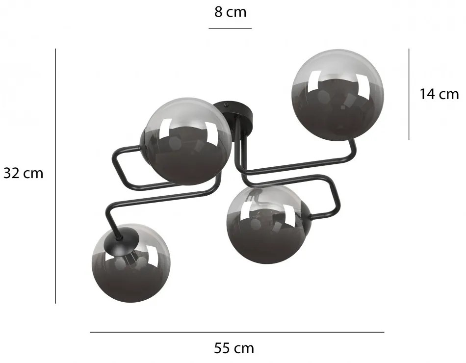Lampadario da Soffitto BRENDI 4 in acciaio e vetro 4xE14 Colore delle Sfere Grafite