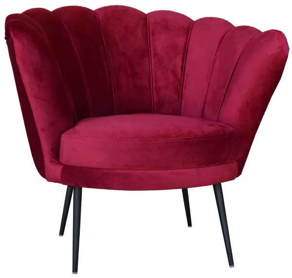 Poltrona in velluto Bordeaux - modello conchiglia e gambe metallo nero