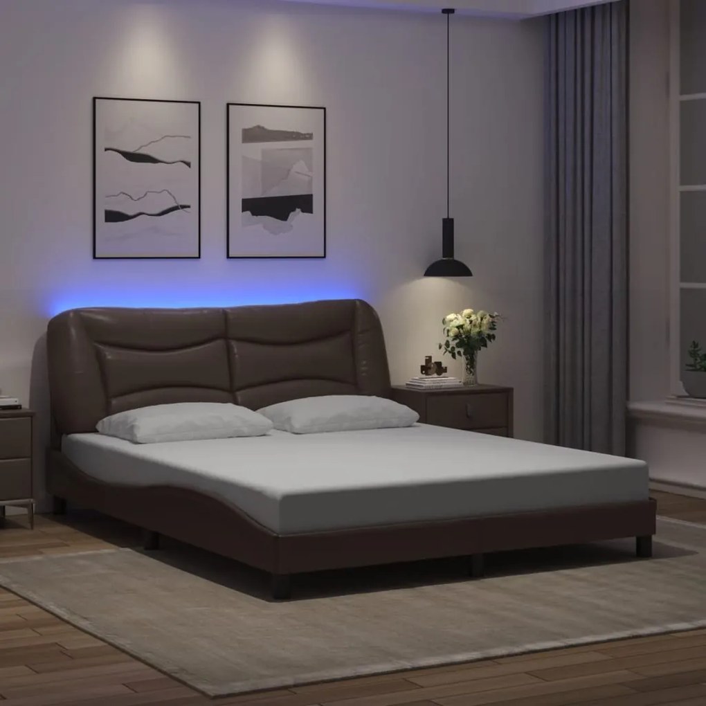 Giroletto Con Luci Led Marrone 160x200 Cm İn Similpelle /