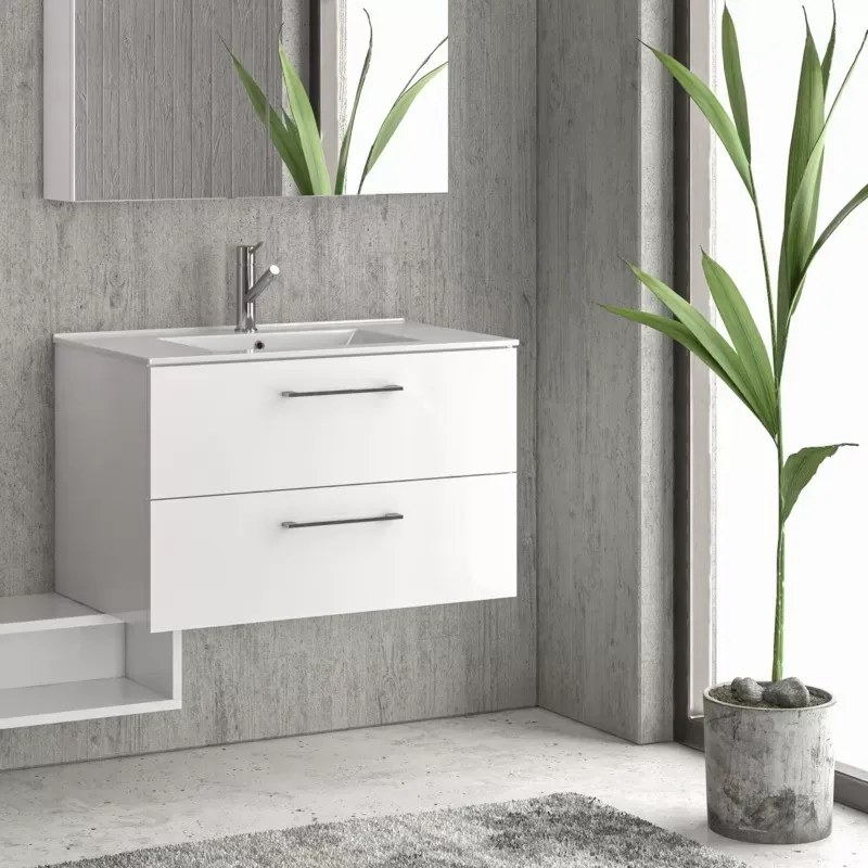 Mobile bagno sospeso 80cm con lavabo incasso e due cassetti EL-80L - KAMALU