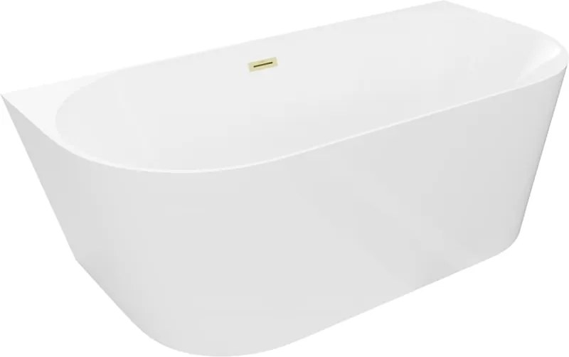 Mexen Oval Slim vasca da bagno freestanding a parete 170 x 80 cm, bianca, troppopieno oro spazzolato - 52661708000-55