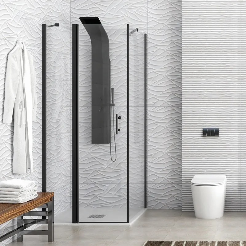 Kamalu - Box doccia 70x85cm finitura nera battente e fisso 70cm | KPX2800N