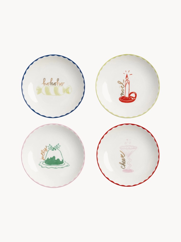 Set di 4 piatti da dessert dipinti a mano con design natalizio Bliss