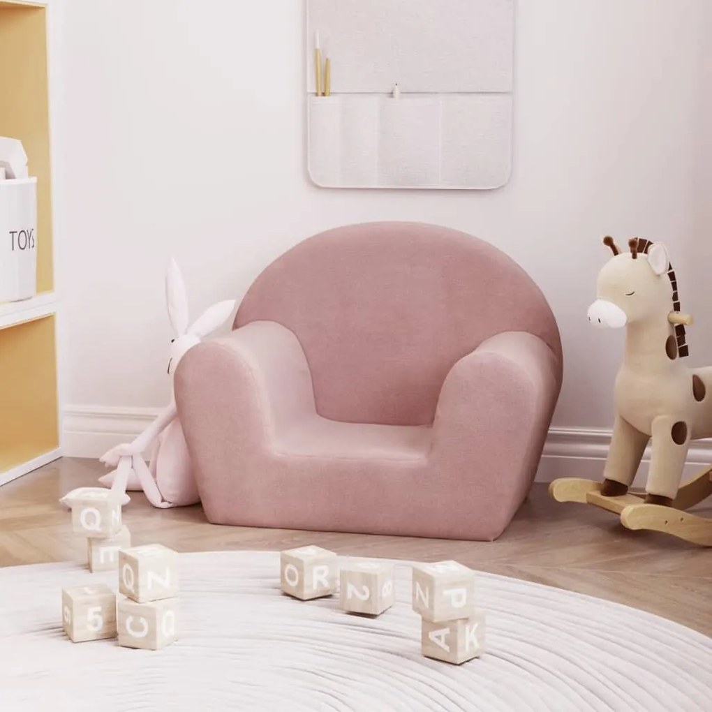 Divano Per Bambini Rosa İn Morbido Peluche /