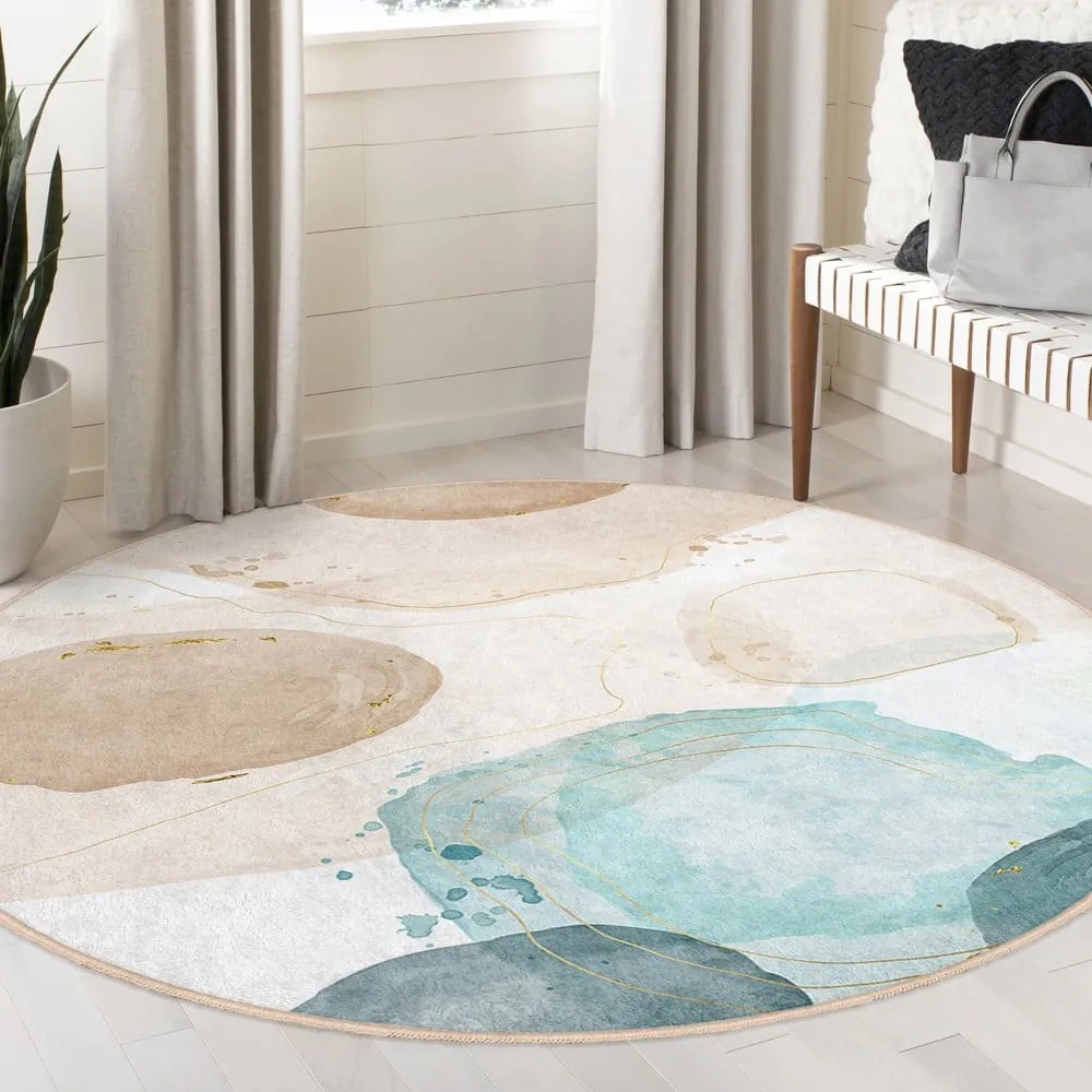 Tappeto rotondo blu/beige lavabile ø 150 cm Puddle – Mila Home