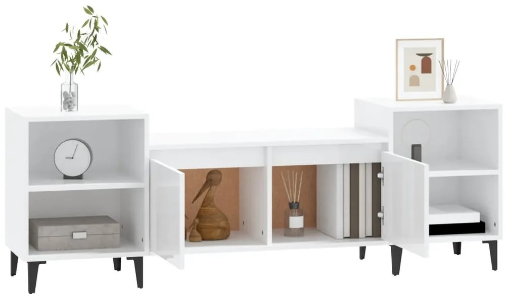 Mobile Porta TV Bianco Lucido 160x35x55 cm in Legno Multistrato