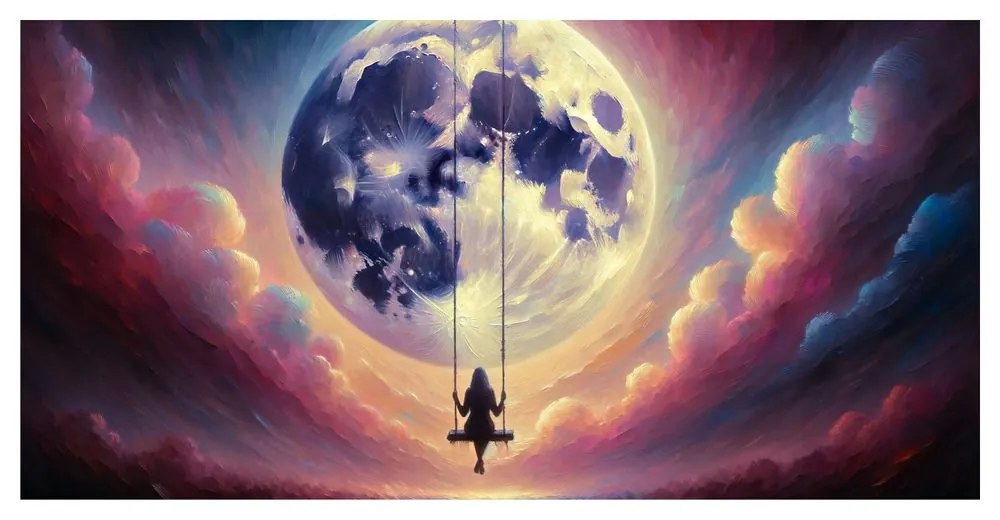 Quadro su tela – Altalena tra le nuvole e la luna