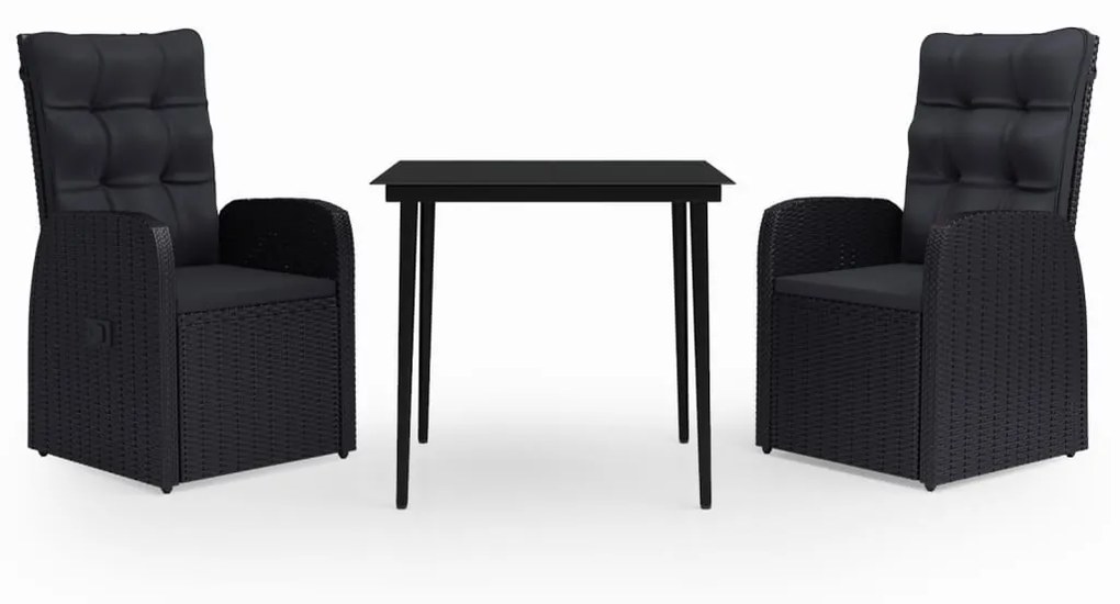 Set da pranzo da giardino con cuscini 3 pz nero