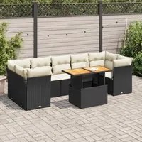 Set Divani da Giardino con Cuscini 8 pz Nero in Polyrattan 3326898