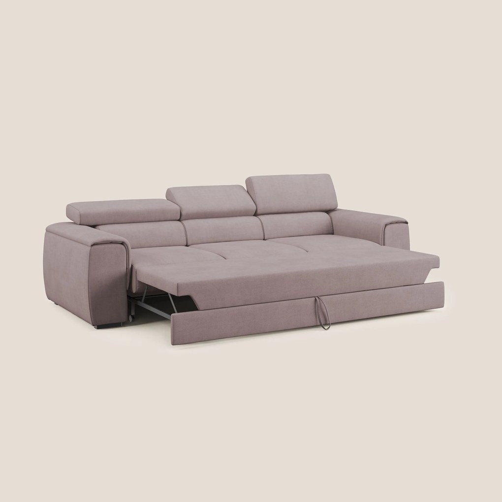 Zeno Divano con pouf estraibile poggiapiedi a 3 sedute in tessuto morbido impermeabile T02 rosa