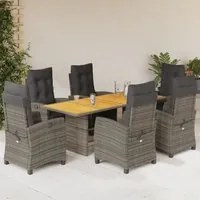 Set da Pranzo da Giardino 7 pz con Cuscini in Polyrattan Grigiocod mxl 111081