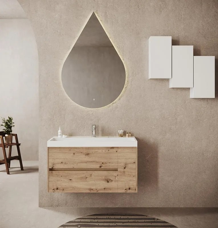 Mobile bagno con lavabo L 100 x H 51 x P 40 cm rovere oro in mdf, 1 anta 2 cassetti per vasca centrale Portofino
