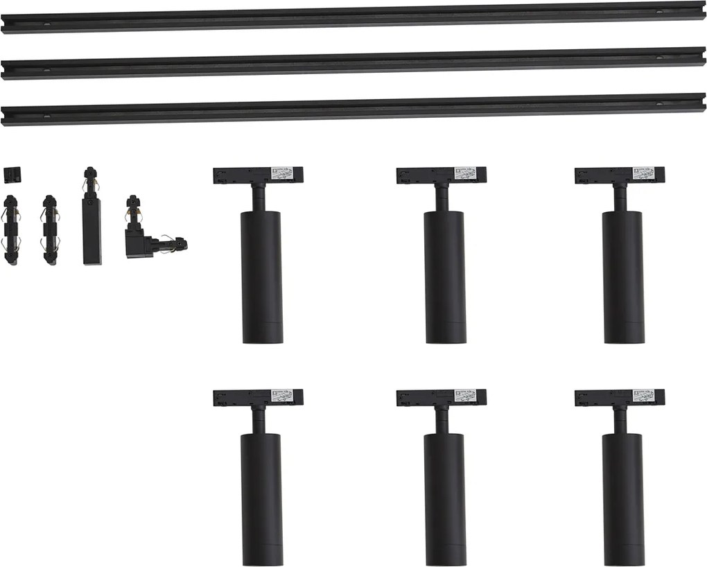 Modern railsysteem met 6 spots zwart 1-fase - Slimline Uzzy