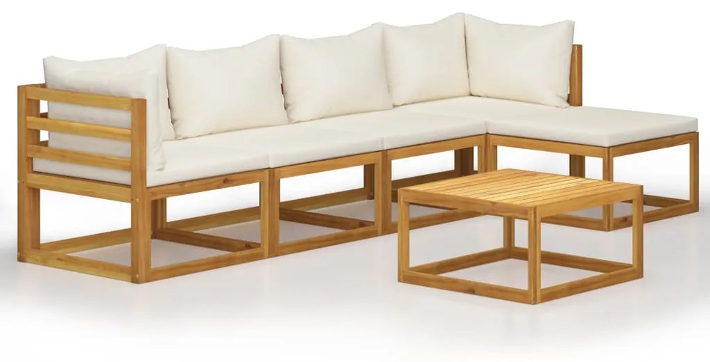 Set divani da giardino 6 pz con cuscini crema massello acacia