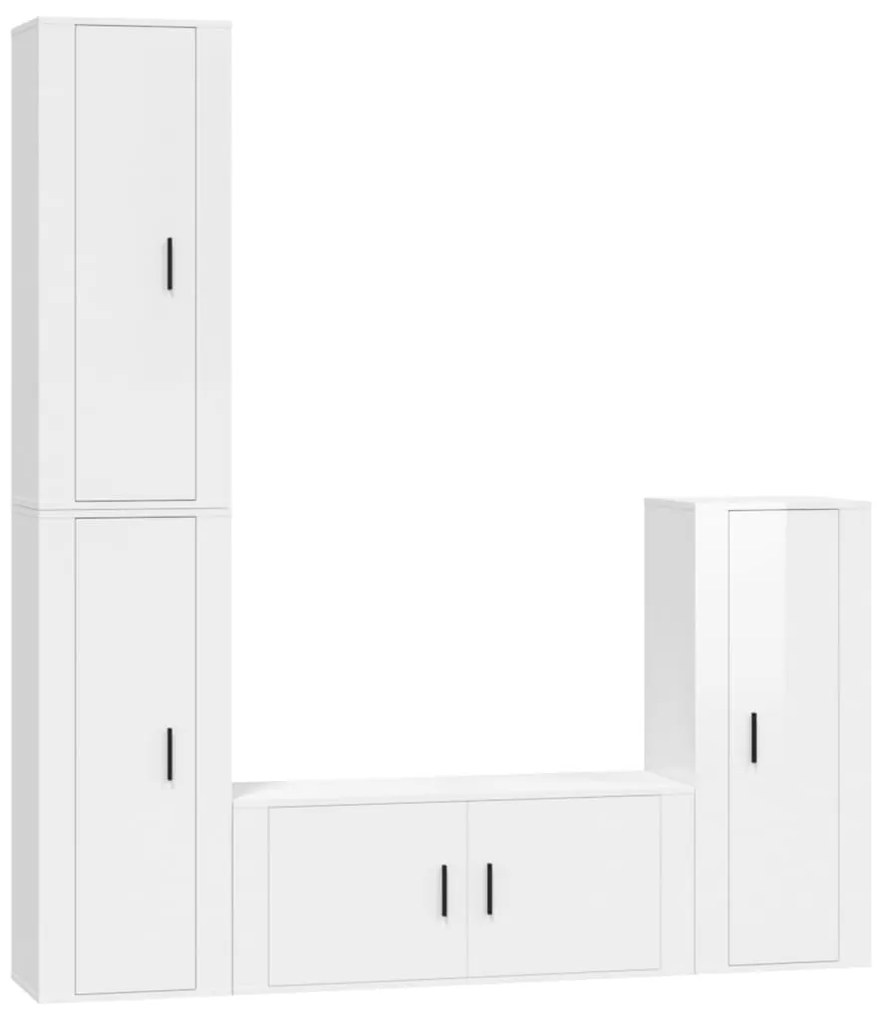 Set di mobili porta tv 4 pz bianco lucido in legno multistrato